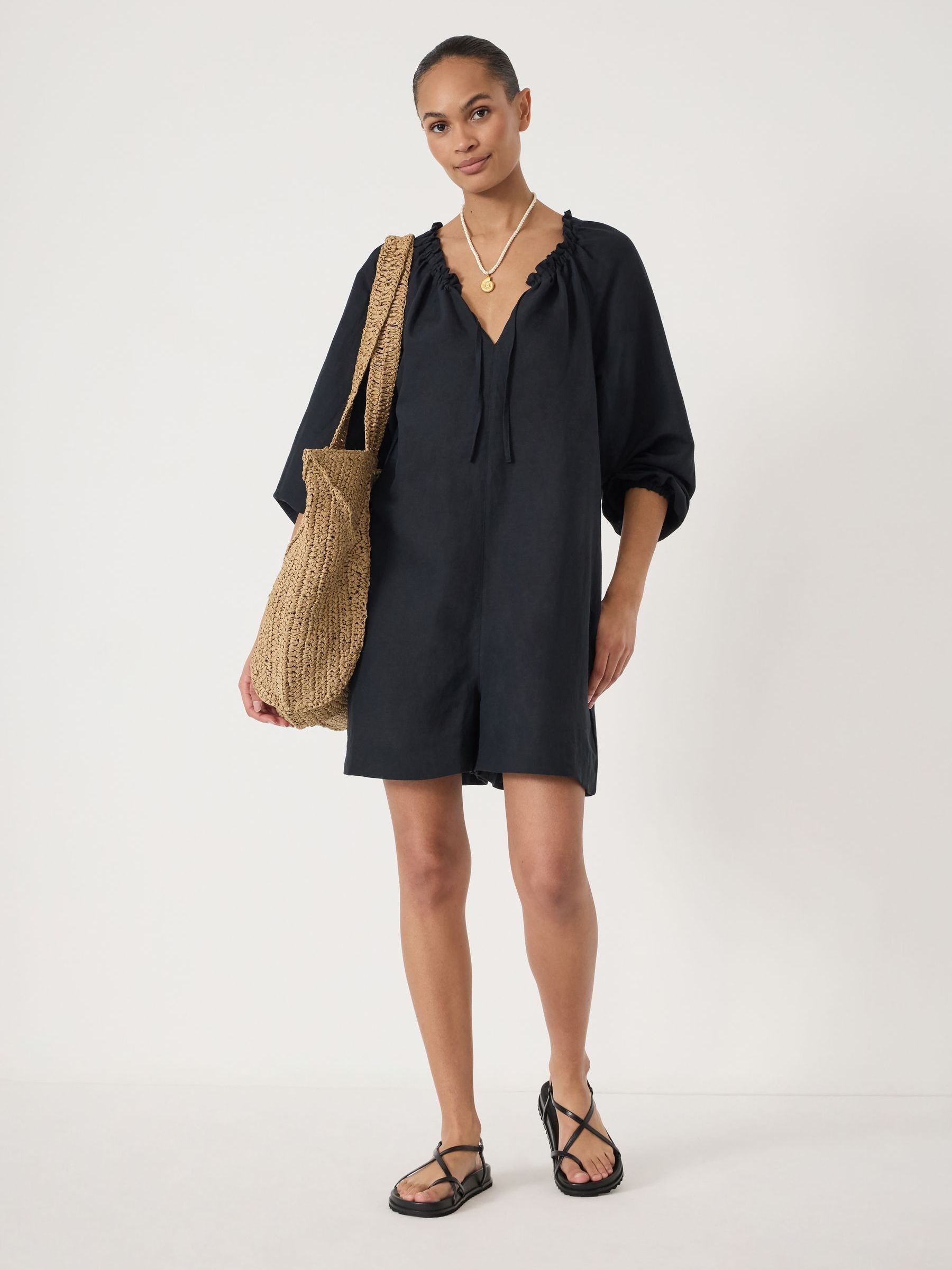 Hush Black Elia Linen Blend Playsuit - Image 1 of 5